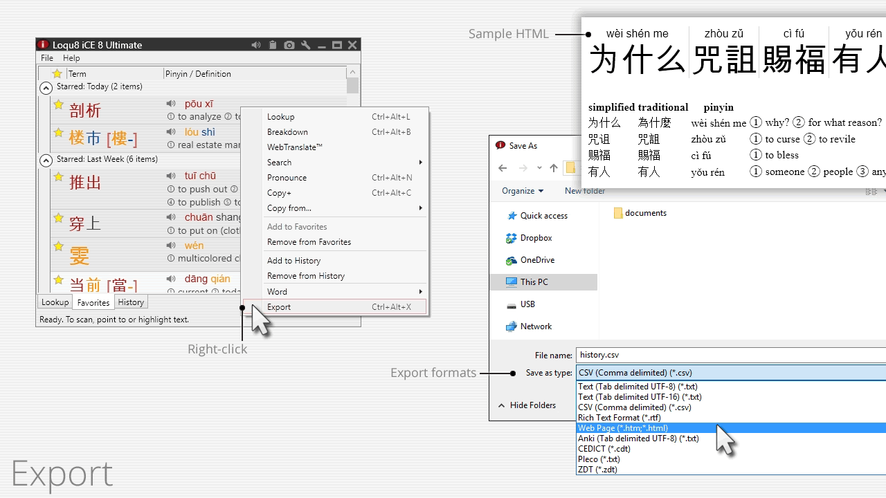 Loqu8 iCE 8 - Export words and lists